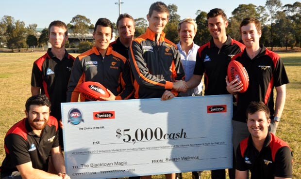 Giants Dylan Shiel and Phil Davis congratulate the Blacktown Magic - ${keywords}